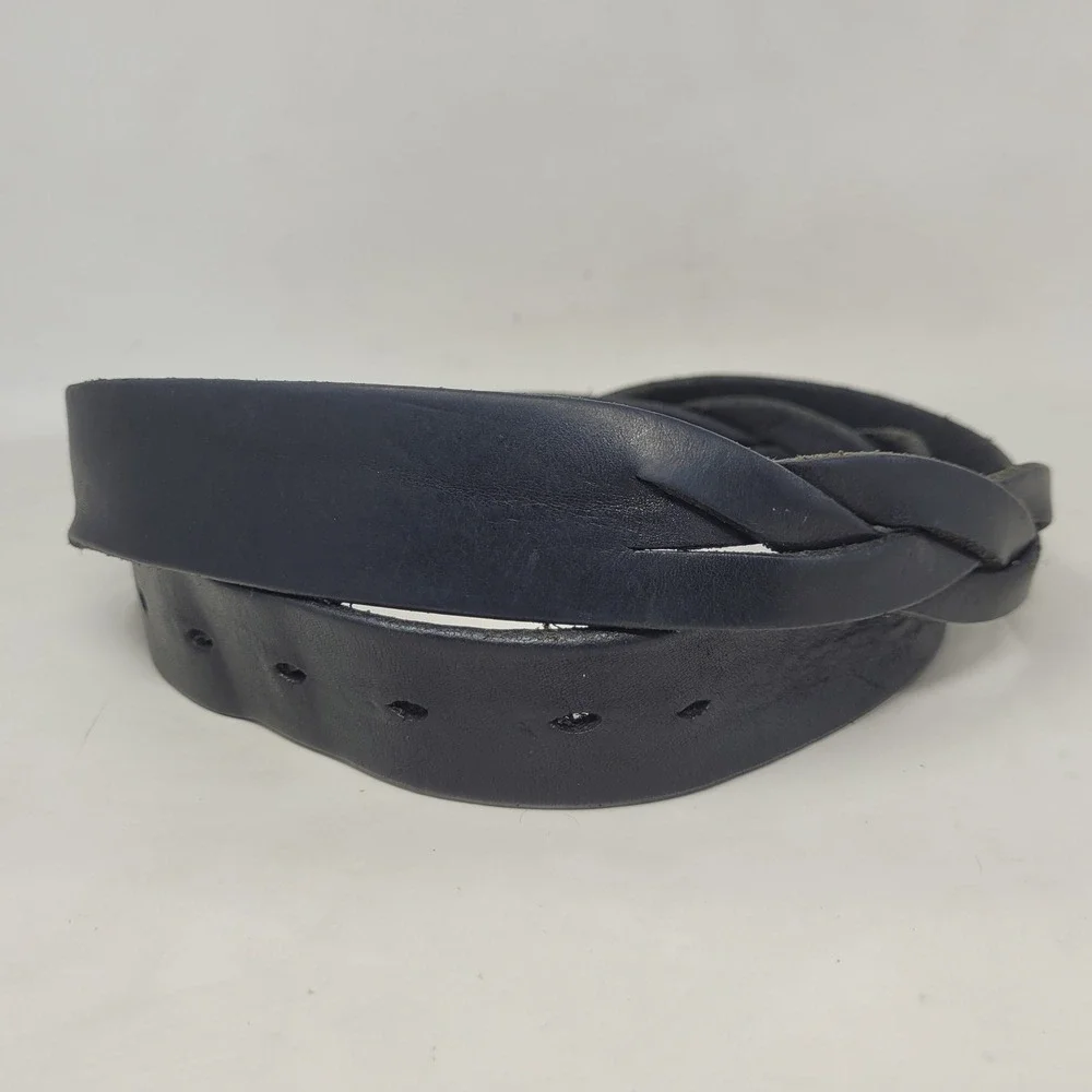 Black Leather Belt Mens Large Braided Distressed Rugged Boho Equestrian Rustic